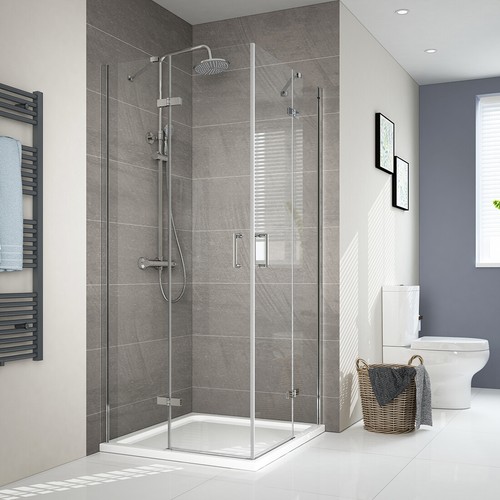 Duschkabine Duschabtrennung Eckeinstieg Eckdusche Nano Echtglas Duschwand 195cm