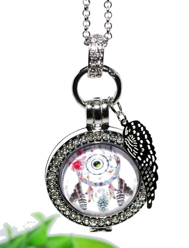 DREAMCATCHER COIN MEDAILLON Kette Anhänger Münze silber Halter Flügel AUSWAHL