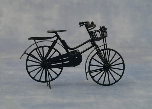 1:12 Scala Nero Metallo Donna Bicicletta con Cestino Tumdee Bambole Casa Garden