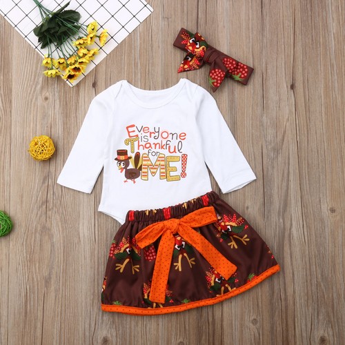 Toddler Kids Baby Girl Thanksgiving Clothes Turkey Tops Tutu Skirts Dress Outfit