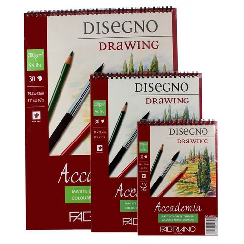 Fabriano Accademia 200g Drawing Pad 30 Sheets Spiral Glued Assorted Sizes A5 4 3
