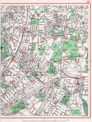 BECKENHAM Sydenham Penge Anerley South Norwood 1964 old vintage map chart