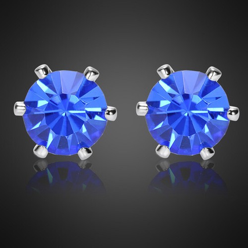 5Mmx5Mm Fashion Lady Round Blue Sapphire White Gold Plated Stud Earrings