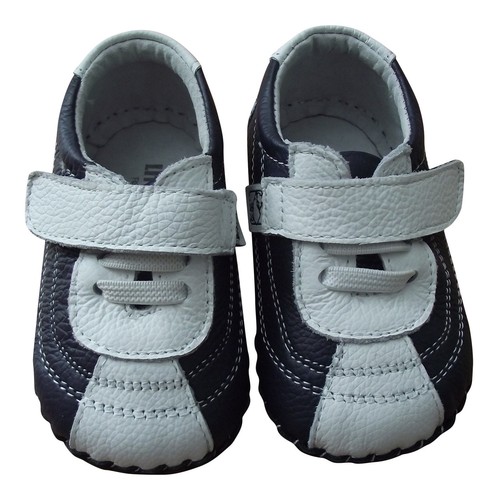 Baby Boy/'s Trainer Shoes Infant Children/'s Navy /& White Soft Sole REAL Leather