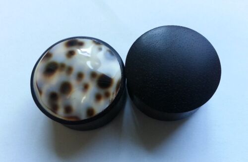 One Pair Handmade Sea Shell Inlay Ebeony Wood Saddle Ear Plugs Tunnels Gauges
