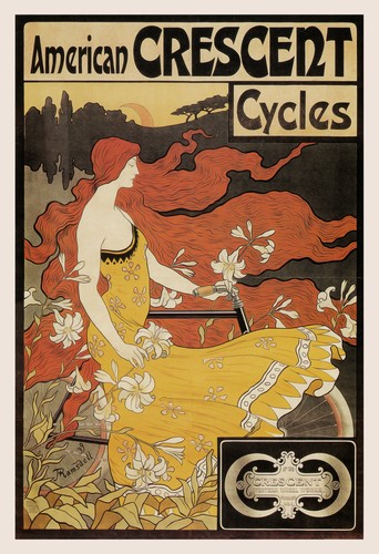 ANTIQUE BICYCLE POSTER American Crescent Bicycles Poster Art Nouveau Poster,