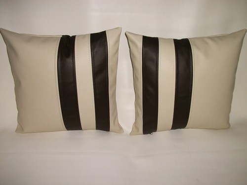 2 Crème /& Marron Twin à rayures en cuir synthétique housses de coussin 16/" 18/" 20/"