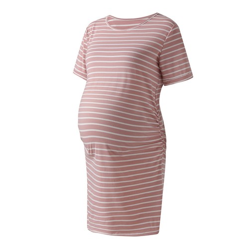 Women/'s Maternity Bodycon Ruched Casual Stripe Dress For Daily Summer Wearing UK