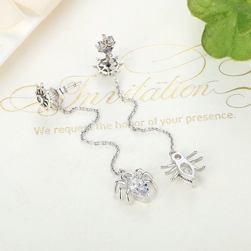 Women Jewelry 925 Sterling Silver Sparkling Clear CZ Spider Long Dangle Earrings