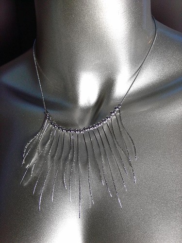 UNIQUE Urban Artisanal Thin Silver Metal Curved Eyelash Fringe Drape Necklace