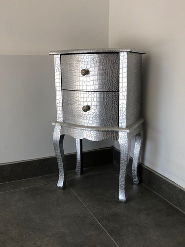 Silver Moc Croc Embossed 2 Drawer Bedside Cabinet Table Chest Of Drawers