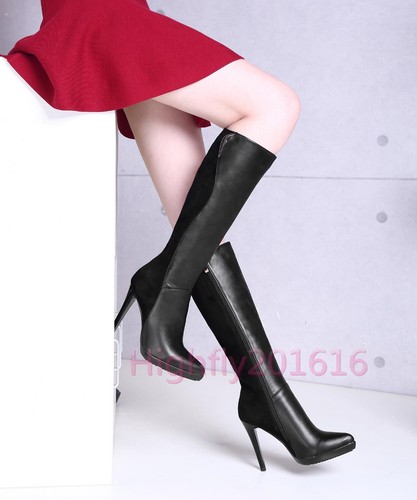 Damen Stiefelschuhe mit Schmal Absatz Kunstleder Geistigkeit Gr.34-39