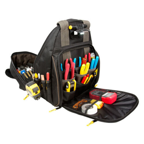 CLC L255 Professional Tool 53 Pocket Lighted Backpack Bag Carrier Padded Straps