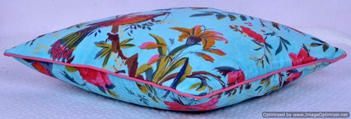 Indian Vintage Pillow Case Bird Of Paradise Velvet Cushion Cover Throw 16 by 16