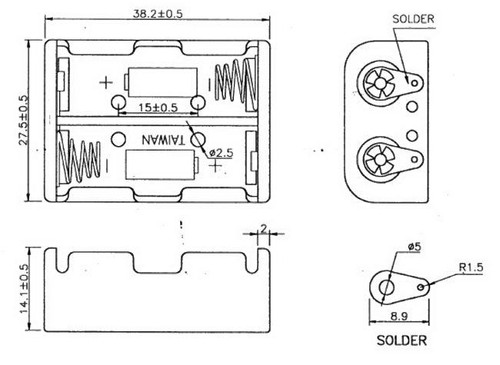 Akku-Halter für 2x Lady N; mit Lötanschluss Batteriefach Batteriehalter