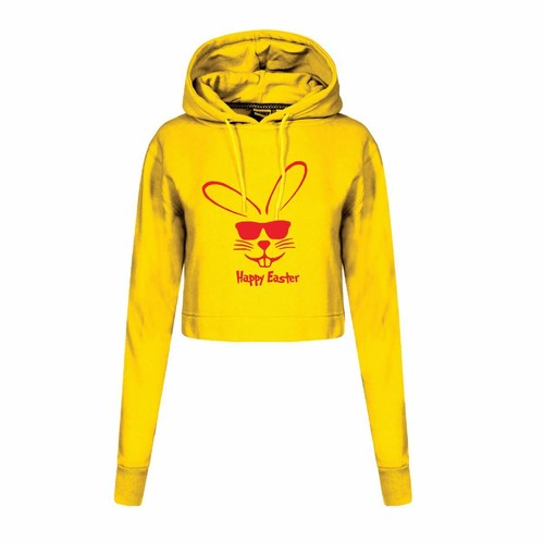 Hoppy Easter Bunny Hoodie Top Ladies SweatShirts Funny Crop Hooded Gift Present