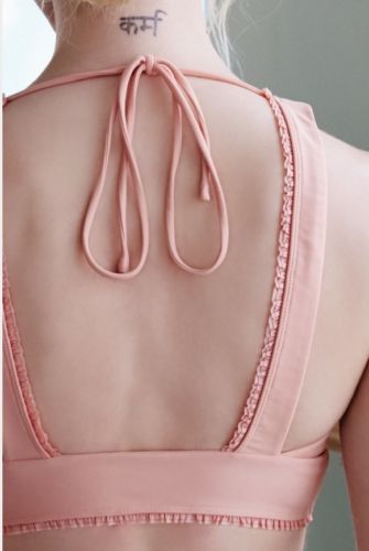NEW Free People FP Movement Pink Ruffle Tie Front Cinched Plie Crop Top Size S M