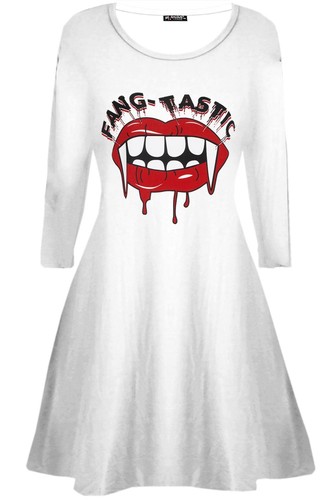 Women Ladies Costume Vampire Horror Blood Halloween Smock Fancy Swing Mini Dress