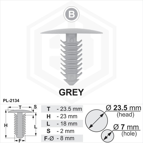 23.5mm Head Car Push In Button 20 x Grey Plastic Fir Tree Trim Clips 7mm Hole