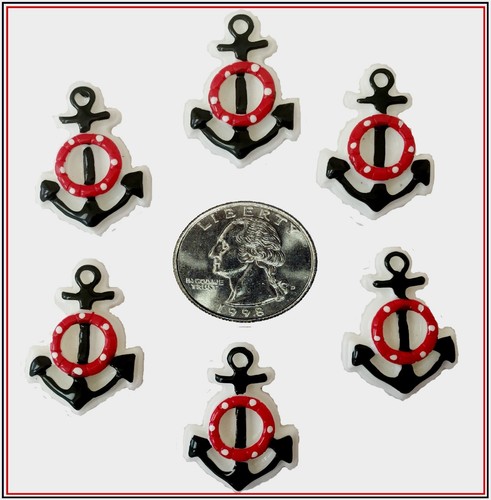 6 PC NAUTICAL ANCHOR FLATBACK HAIRBOW CENTERS RESINS FLAT BACK