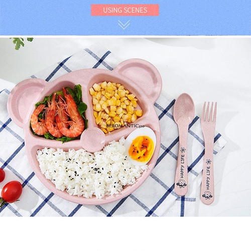 Cartoon Cute Wheat Straw Children Divided Toddler Plates Kids Tableware BE0R