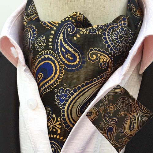 Mens Formal Floral Paisley Cravat Ascot Matching Hanky Necktie Pocket Square Set