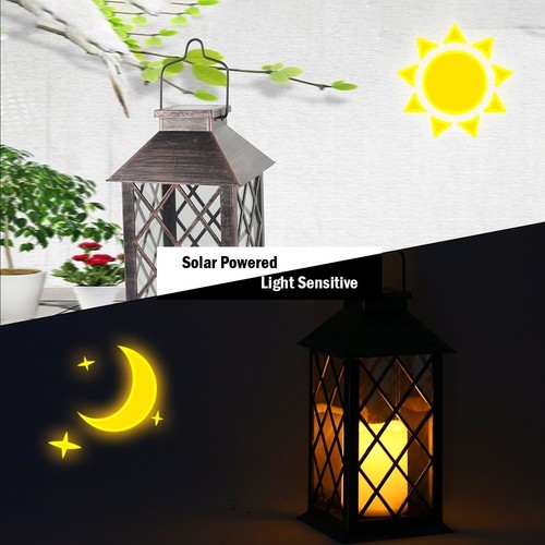 Solar Lights Outdoor Candle Lantern Garden LED Security Lamp Flickering Flame