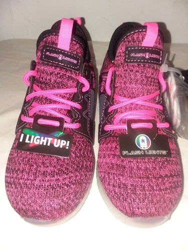 FLASH-LIGHTS-Youth Girls Sz 13,1,4,5 Rechargeable Lite Up 4 Ways Athletic Shoes