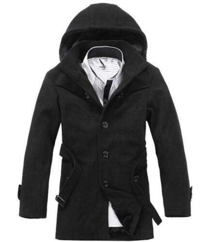 Mens Black Outwear Winter Thicken Lined Parka Coat Warm Jacket Hooded Trench Coa