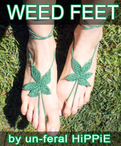 marijuana beach doof boho Hand crochet barefoot WEED FEET sandals hippie