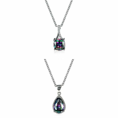 Natural Mystic Topaz Necklaces Plated in 18K White Gold
