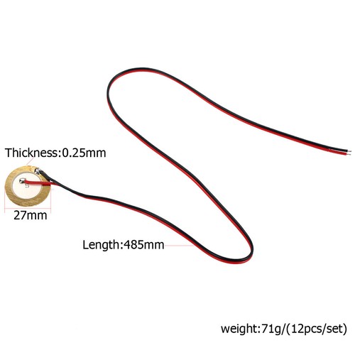 12pcs 27mm Piezo Disc Elemente mit 48cm Gitarren Pickup Zubehör