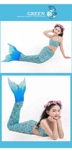 Kid Girls Swimming Mermaid Tail Costume Cosplay Children Swimsuit Bikini Monofin