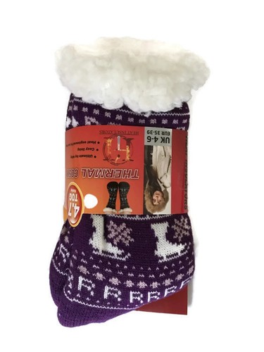 WOMEN LADIES 4.7 TOG THERMAL FLEECE SOCKS SHERPA LINING LOUNGE SLIPPER BED SOCKS
