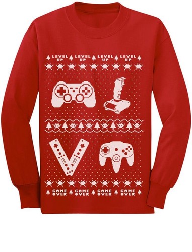 Details about / Gamer Retro Ugly Christmas Sweater Xmas Party Youth Kids Long Sleeve T-Shirt