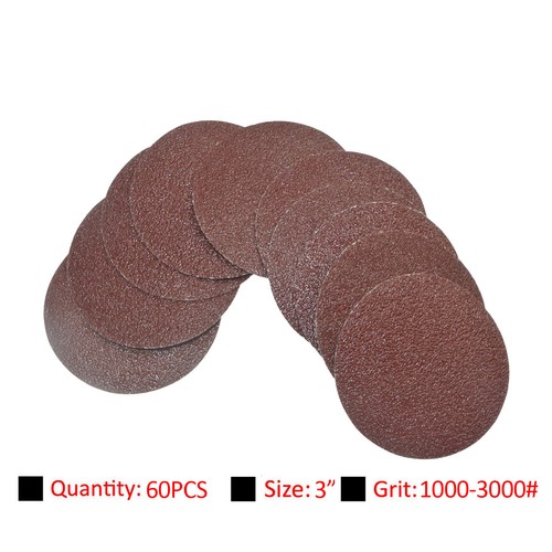 1000 1200 1500 2000 3000 Grain Papier Abrasif Ponçage Disque environ 7.62 cm 60pcs Crochet /& Boucle 3 in