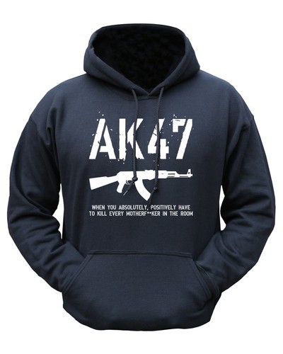 New MENS MILITARY AK47 HOODIE Black all sizes Rifle Machine Gun SAS Army USMC