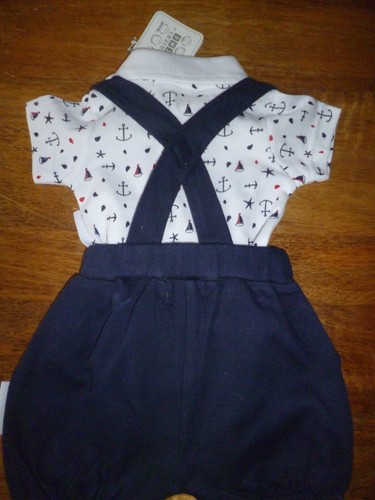 3//6 MONTHS SPANISH STYLE FREE P/&P BLUE NAUTICAL BRACES SET NEWBORN 0//3