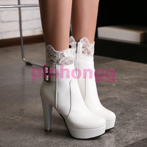 Damenschuhe Spitze Stiefeletten Platform Gr.34-45 Pumps Stiletto Knöchelschuhe