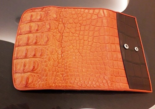 OSSORe Genuine Crocodile Leather Clutch Trifold Wallet Purse Horn Orange