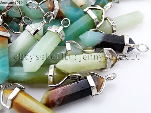 Pierres naturelles hexagonal pointu Reiki Chakra Pendentif en Cuir Véritable Collier