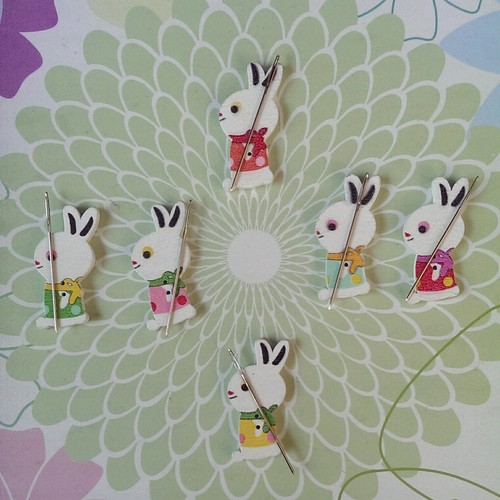 27 Needle Minder Keeper wooden rabbit Cross Stitch needlework embroidery