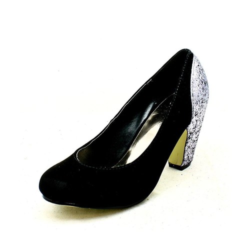 Black suedette court shoes with sparkly low heel