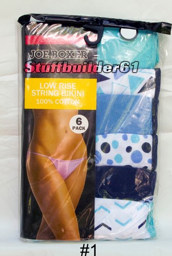 New Joe Boxer Size 7 Women/'s 6-Pack Low-Rise String Bikini Panties Cotton Assort
