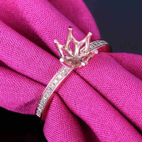 6-6.5mm Round Diamond Fashion Engagement Semi-Mount Ring Solid 14K Rose Gold
