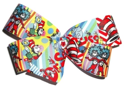 DR SEUSS Large Hair Bow Clip Big 6” 6 Inch Jojo Cat In The Hat Thing 1 /& 2 Fish