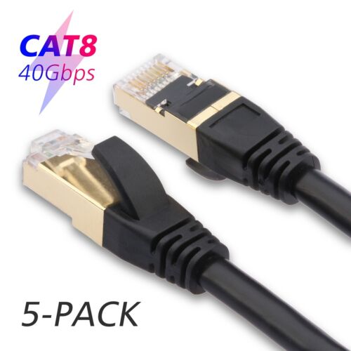 6ft // 5 Pack // Black 24AWG Network Patch Cable NEW Cat 8 Ethernet Cable S//FTP