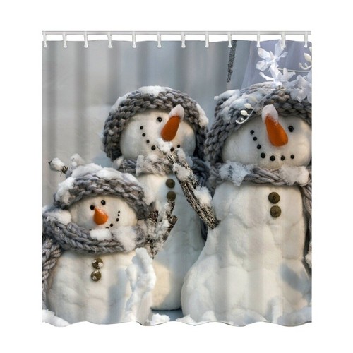 180x180CM Waterproof Bathroom Fabric Shower Curtain Christmas Snowman Santa USA