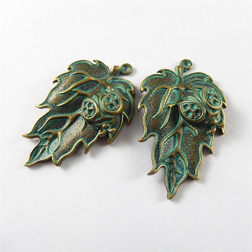 Green Bronze Alloy 45*27*3mm Leaf With Ladybug Charms Pendants Craft 10pcs 52307