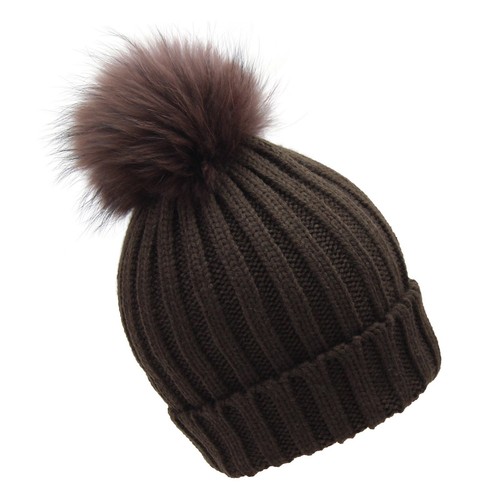 Women Men Classic Real Fur Pom Pom Bobble Knitted Ski Hat Beanie Warm Winter UK